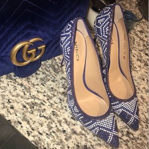 Beautiful Electric Royal Blue Suede Vinci Crystal Pumps With White Studs Size 40